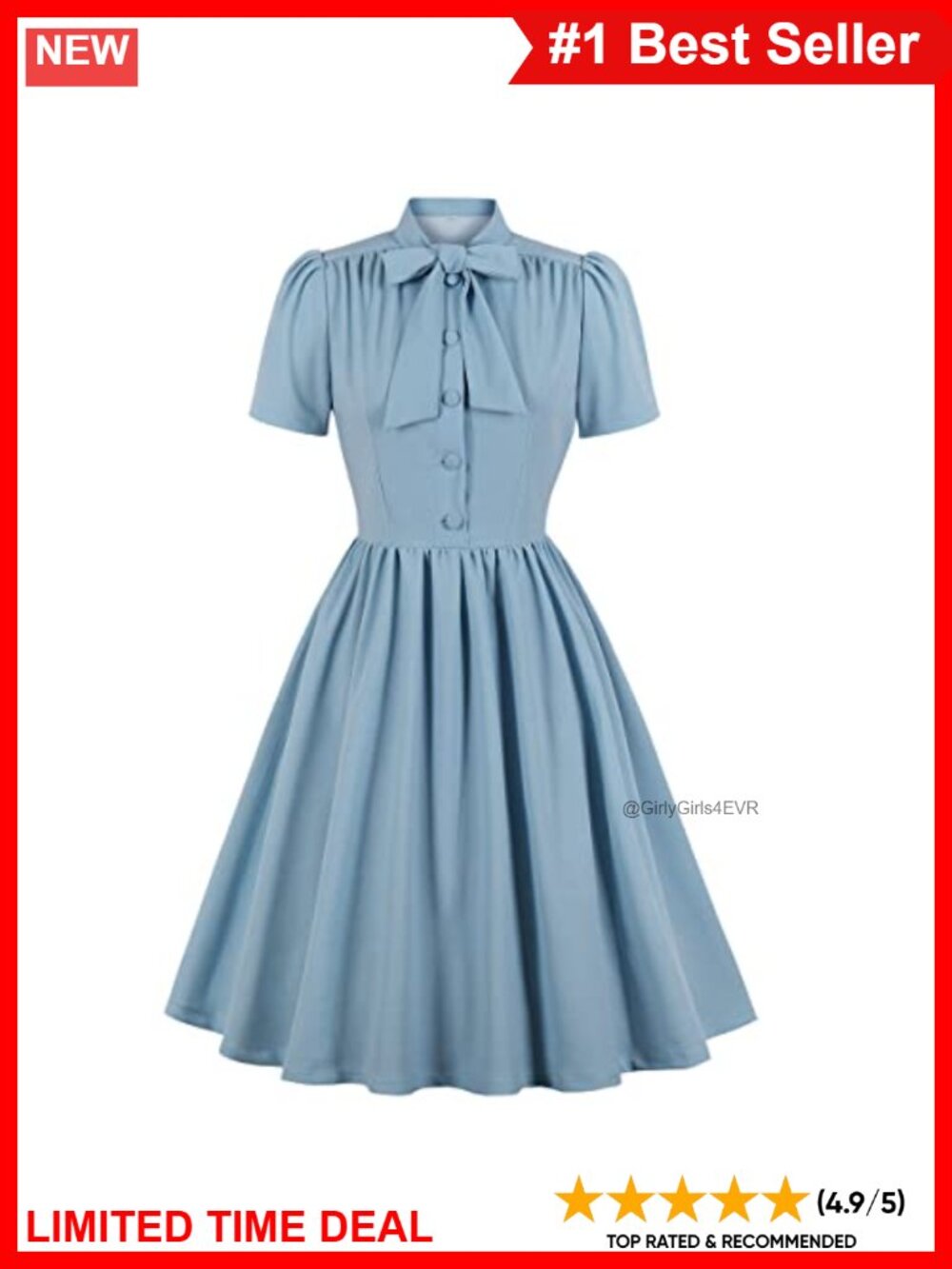 Vintage 1940s Bow Tie Neck Button Up A-Line Cocktail Work Dress